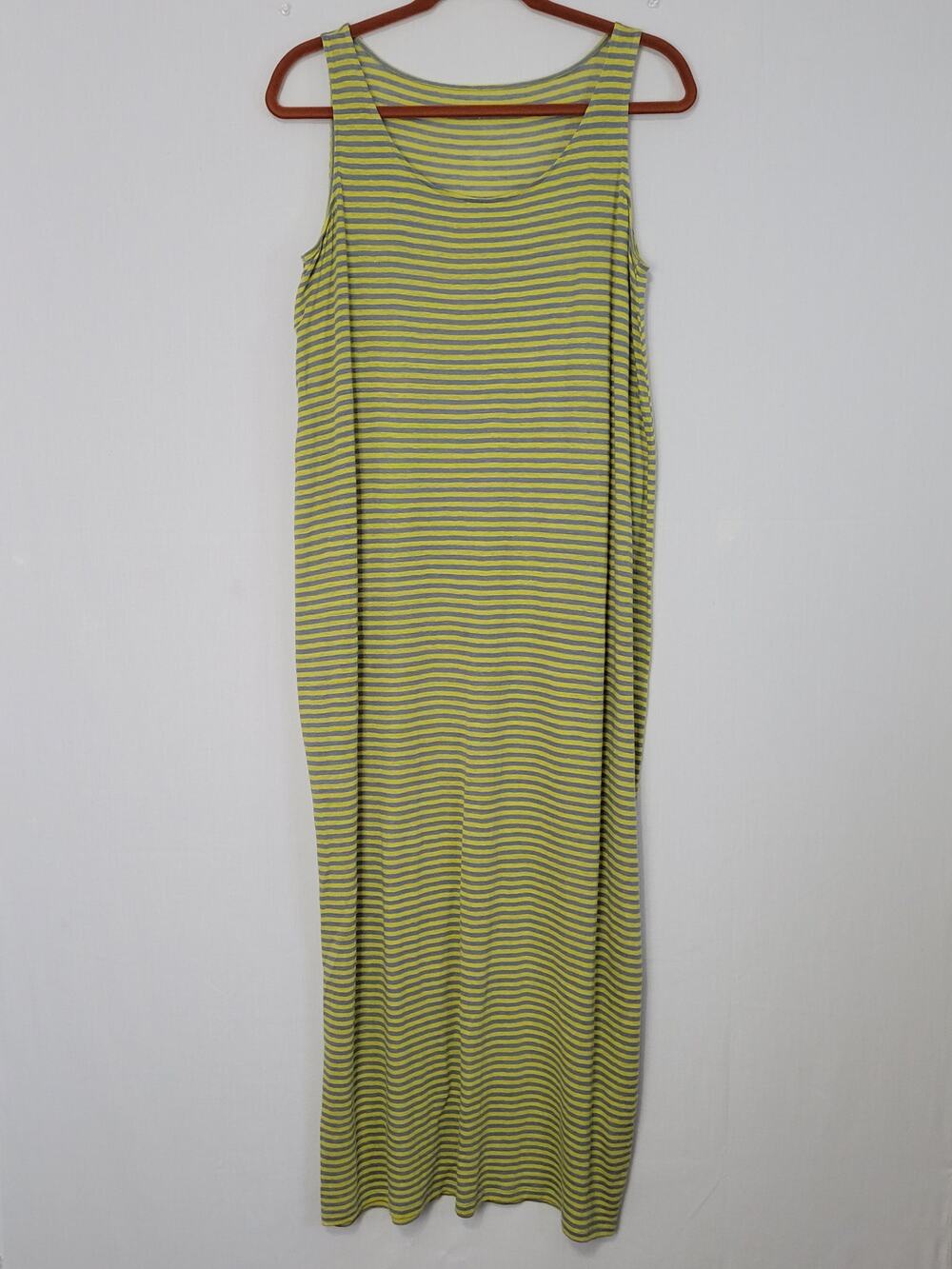 Eileen Fisher 100% Linen Striped Sleeveless Scoop Neck Maxi Tank Dress size S